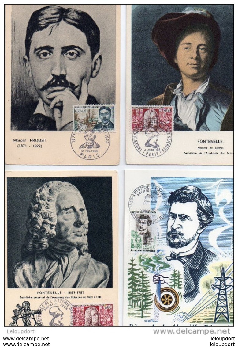 9 CARTES  1ER JOUR  + 4 ENVELOPPES 1ER JOUR  HOMMES CELEBRES DIVERS FONTENELLE PROUST   ..... - 1970-1979