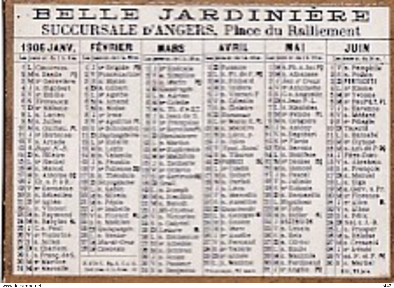 CALENDRIER    1906     LA BELLE JARDINIERE   . ANGERS.   DORE SUR TRANCHE - Klein Formaat: 1901-20