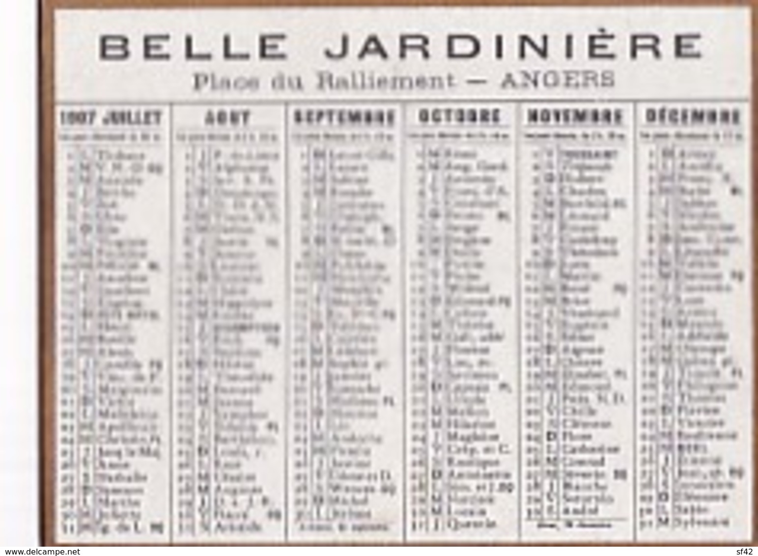 CALENDRIER    1907     LA BELLE JARDINIERE   . ANGERS.   DORE SUR TRANCHE - Kleinformat : 1901-20