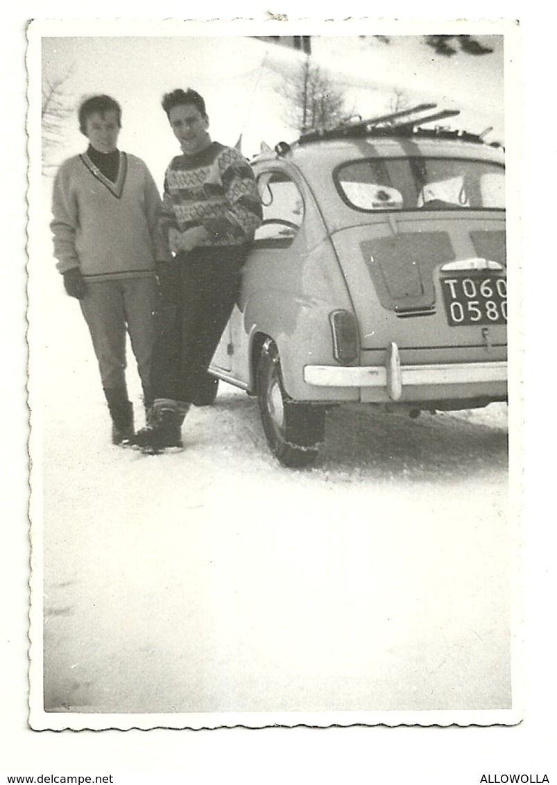 2967 " SULLA NEVE CON LA FIAT 600 CON LE CATENE " FOTO ORIGINALE - Automobili