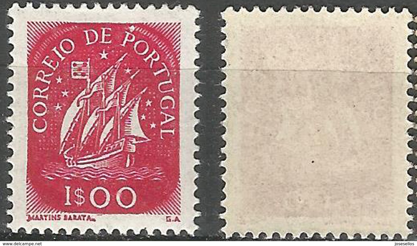 PORTUGAL Caravela -1E- 1943- Afinsa 624- MNHOG- Small Frontal Touch Over "P" - Nuevos