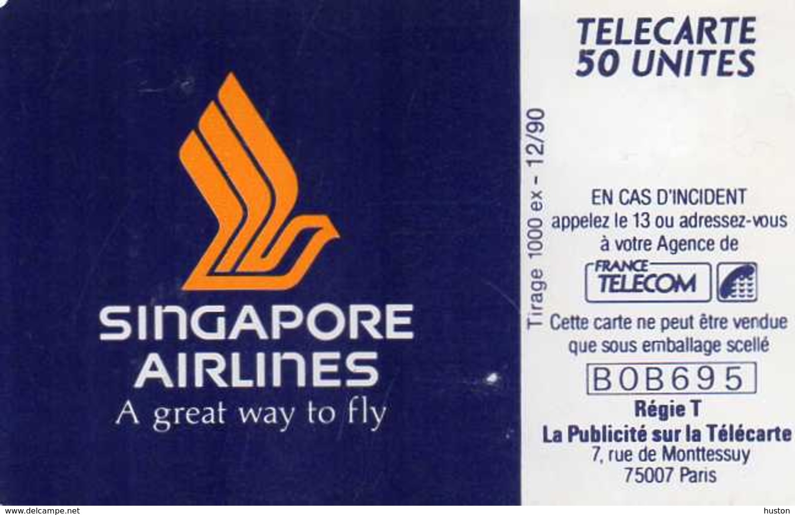 PRIVEE D502 - SINGAPORE AIRLINES  N° BOB695 - Tirage 1000 Ex - Phonecards: Private Use