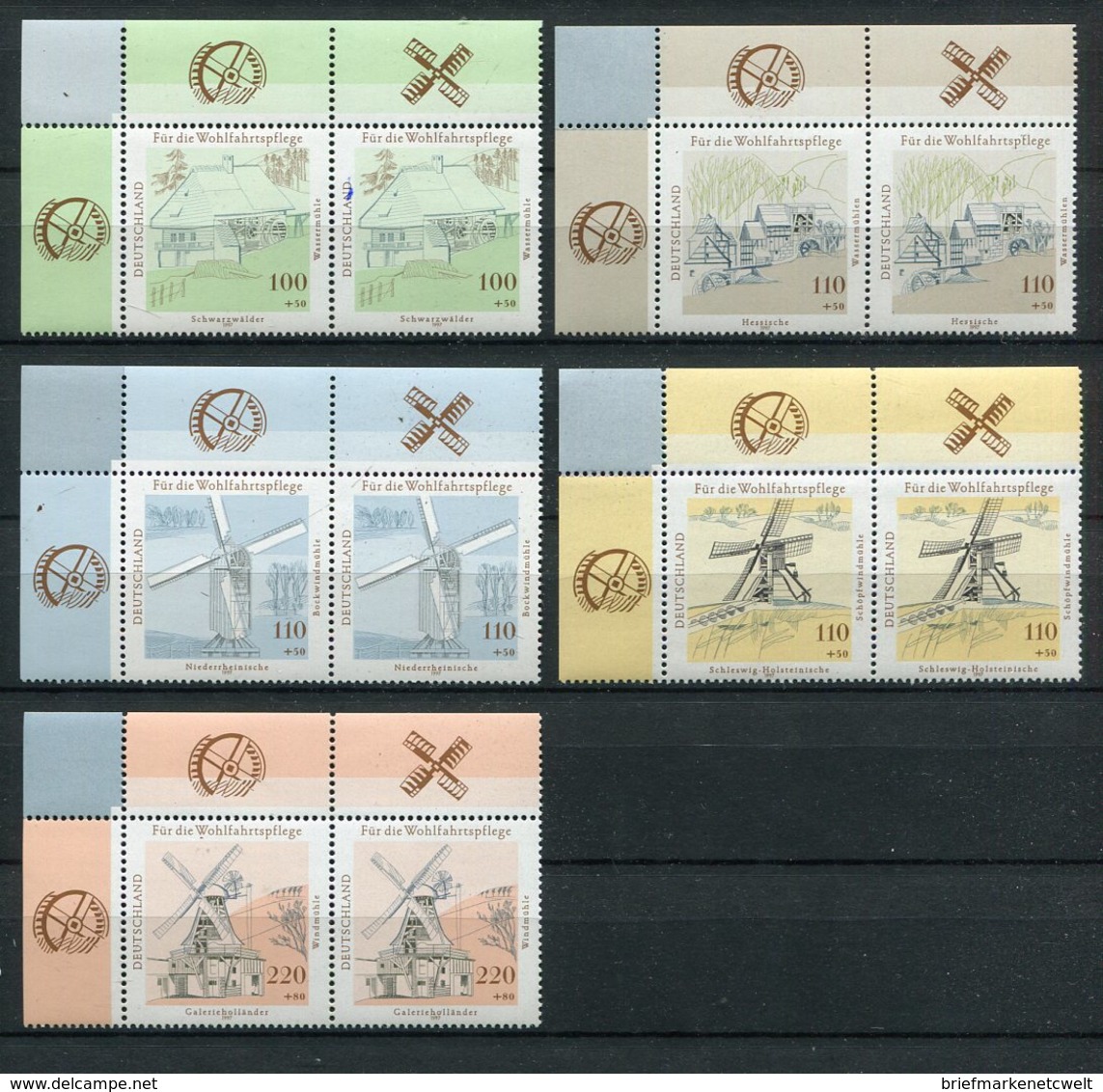 Bundesrepublik Deutschland / 1997 / Mi. 1948-1952 "Wasser- Und Windmuehlen" Waagr. ER-Paare ** (10664) - Unused Stamps