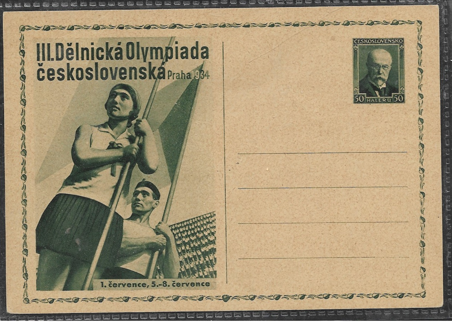 E575 -CZECHOSLOVAKIA-POSTCARD-1934- STAMP-MASARYK -50 H  - MNH** - Cartes Postales