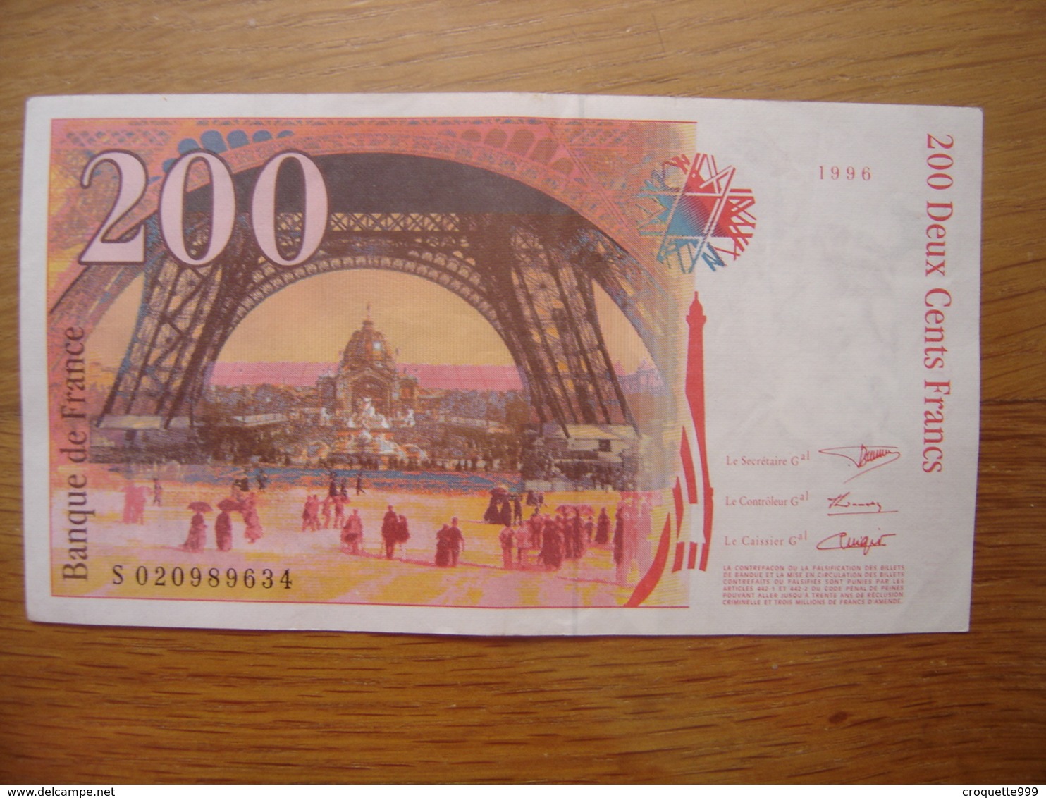 Billet 200 Francs Gustave EIFFEL 1999 S020989634 - 200 F 1995-1999 ''Eiffel''