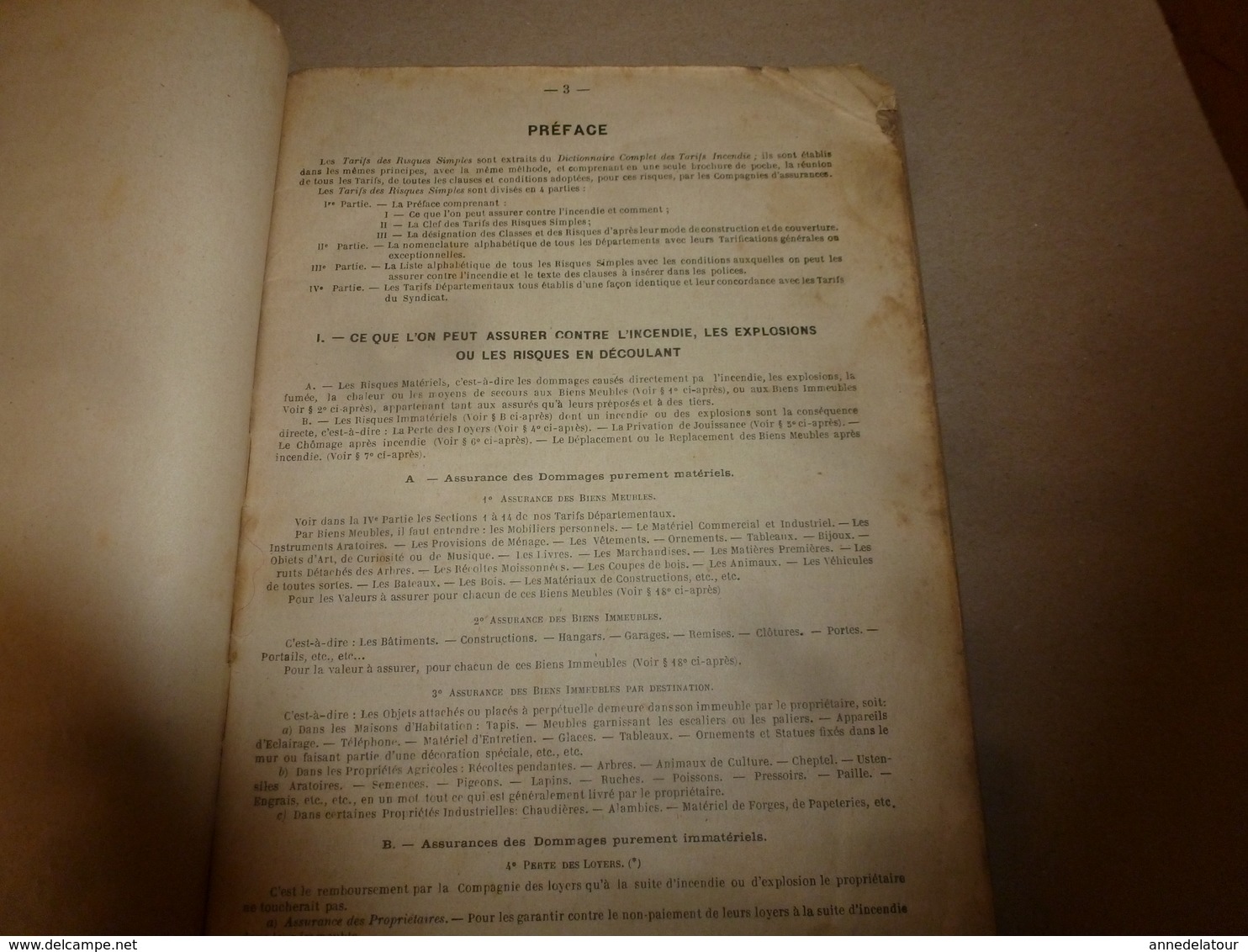 1929 LE PATRIMOINE :Tarifs INCENDIE  Risques Pour FRANCE-ALGERIE-TUNISIE-MAROC  Edition  Le Chartier & Dardonville - Banque & Assurance