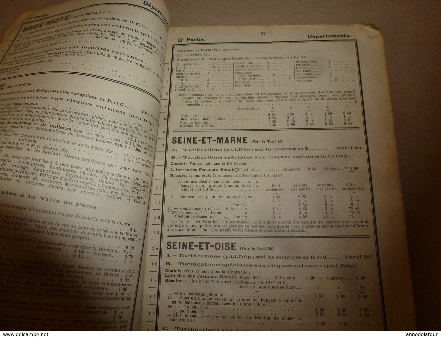 1929 LE PATRIMOINE :Tarifs INCENDIE  risques pour FRANCE-ALGERIE-TUNISIE-MAROC  Edition  Le Chartier & Dardonville