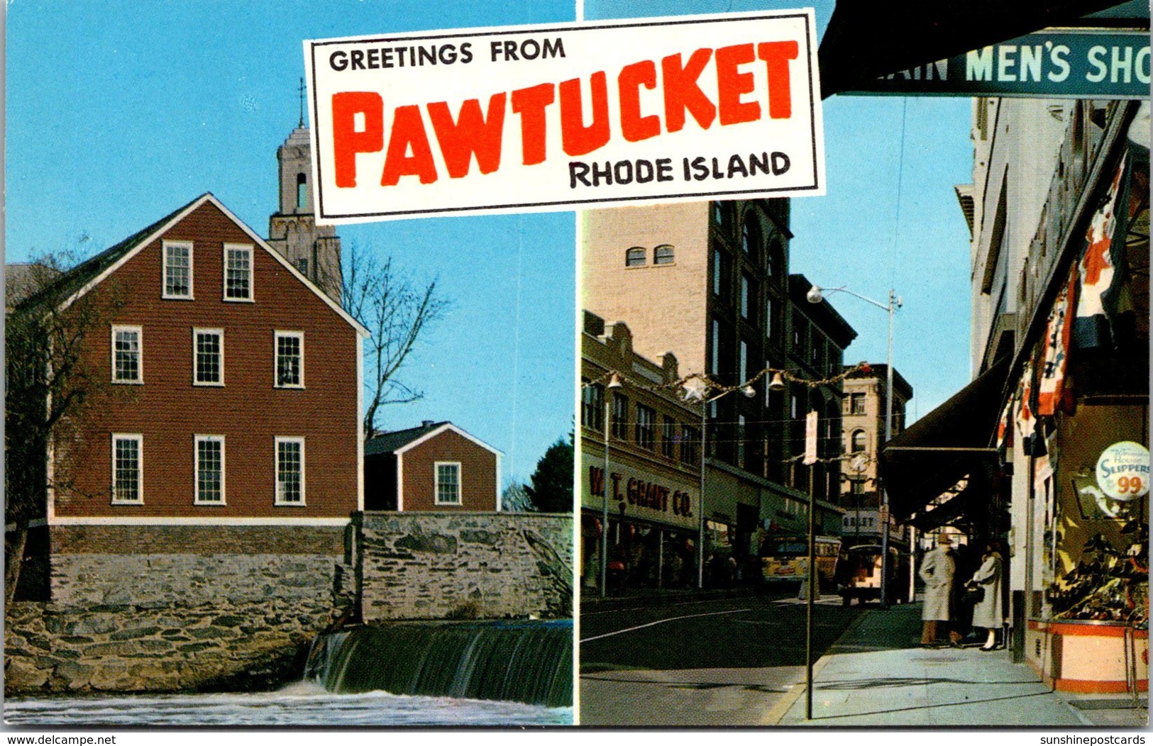Rhode Island Greetings From Pawtucket Showing Main Street And Old Slater Mill - Pawtucket