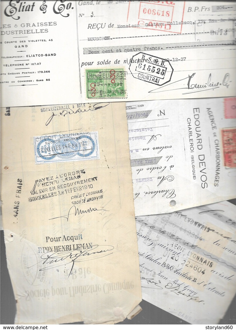 Lot De 21 Quittances Bordereaux Divers Industries Belges , Mandats ,   Chimiques Textiles , Charbonnages , Bois - 1900 – 1949