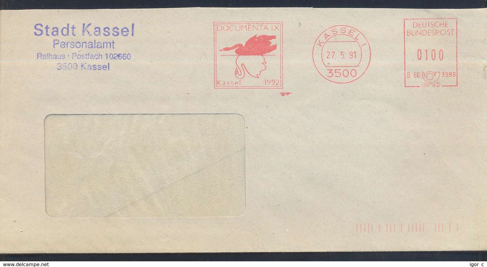 Germany 1991 Cover: Fauna Swan Schwan Cygne; Documenta IX Kassel; Meter Cancellation EMA Freistempel - Swans