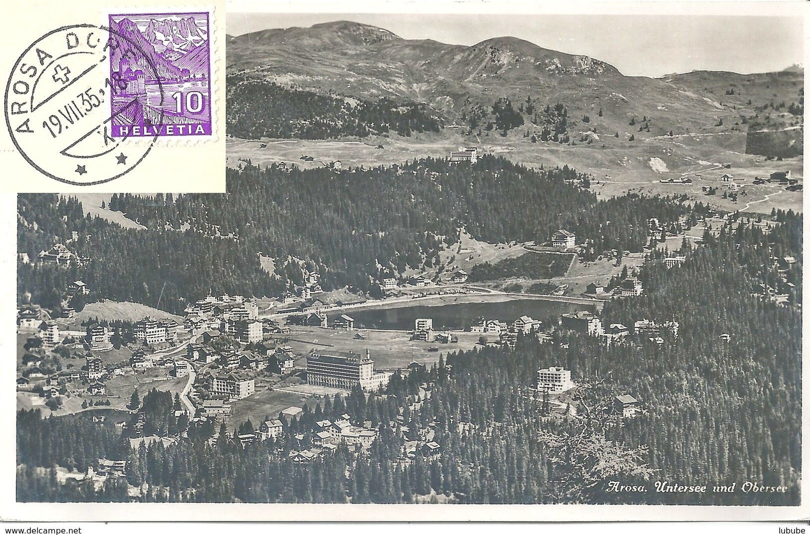 AK  "Arosa - Untersee Und Obersee"  (Rollen Frankatur)          1935 - Franqueo