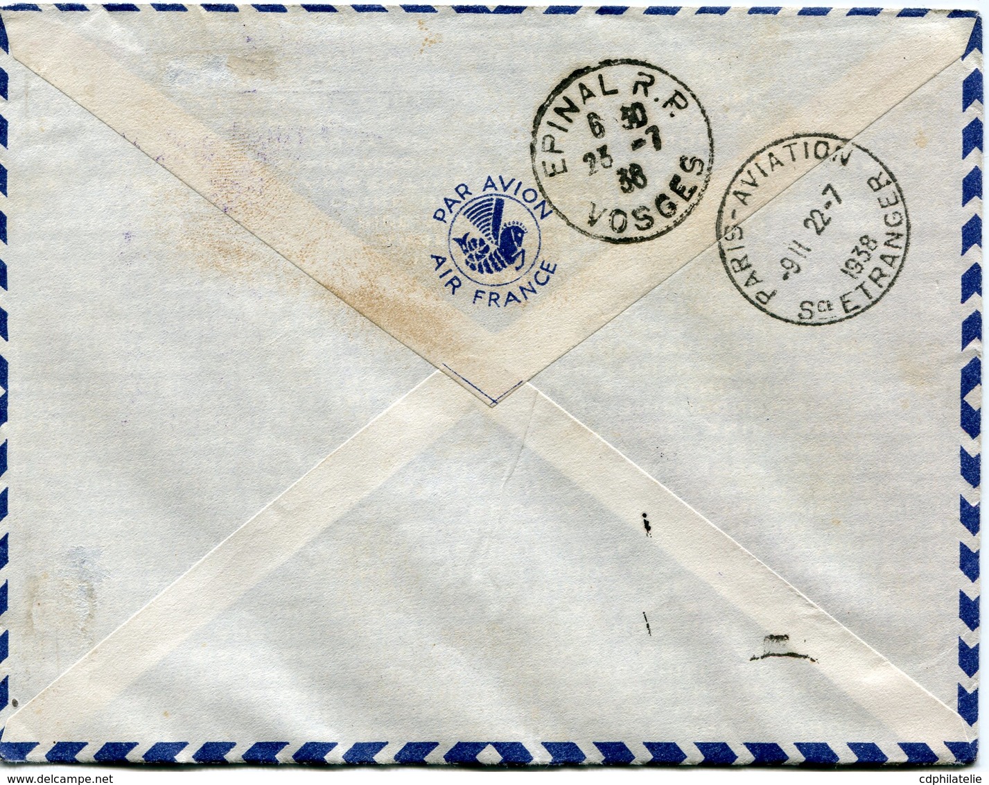 SYRIE LETTRE RECOMMANDEE PAR AVION DEPART DAMAS 16-7-38 POUR LA FRANCE - Storia Postale