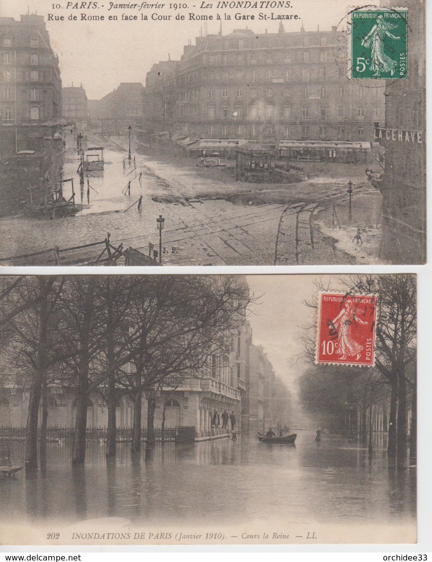 Lot De 2 CPA Paris - Les Inondations 1910 - Cours La Reine / Rue De Rome - Paris Flood, 1910