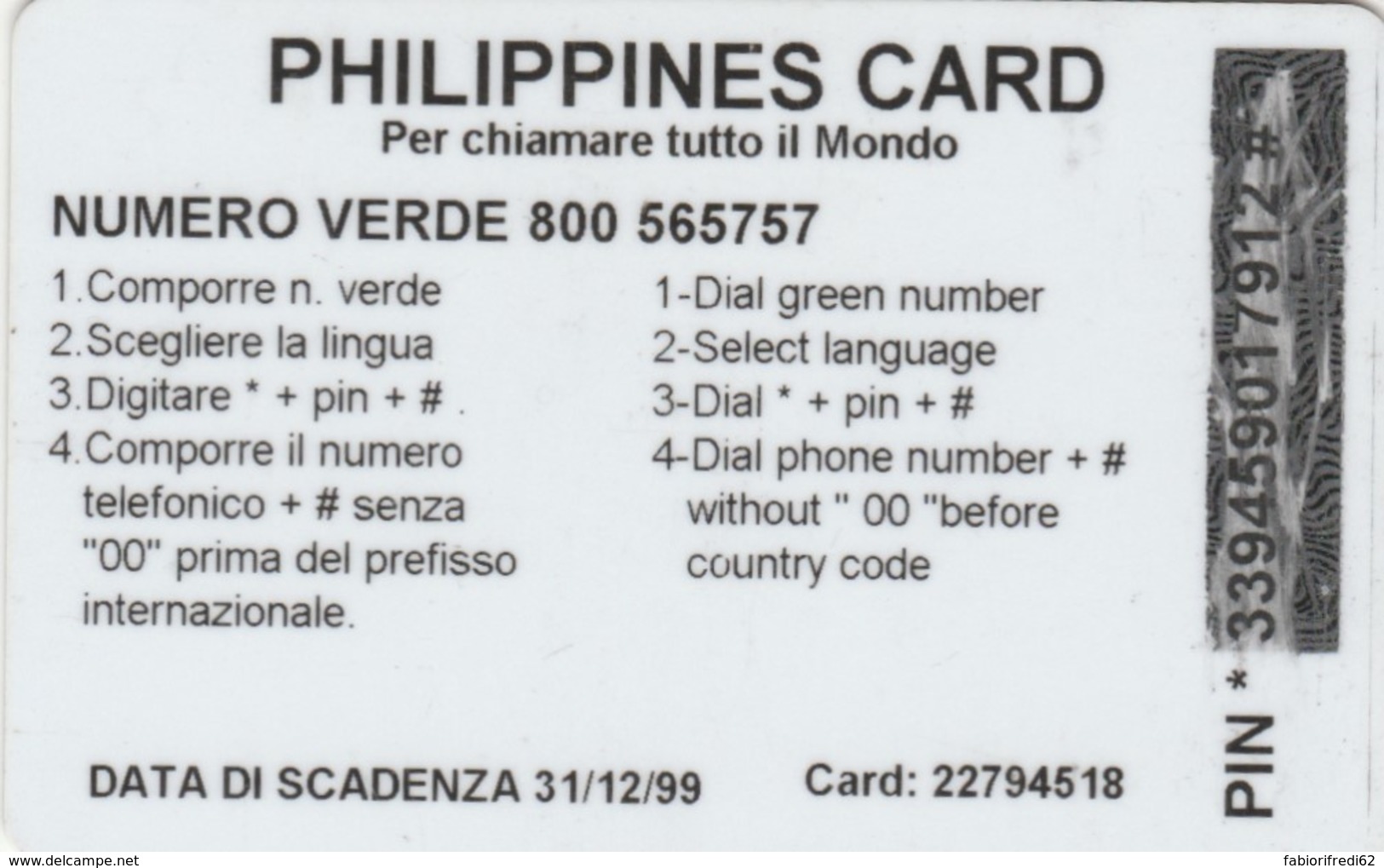 PREPAID PHONE CARD ITALIA  (PM182 - Cartes GSM Prépayées & Recharges