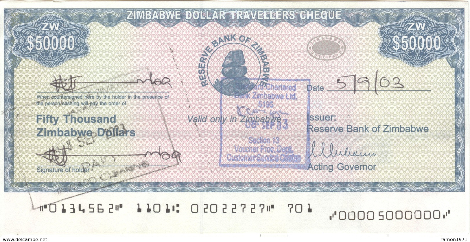 Zimbabwe 50000 Dollars 2003 AUNC Traveller Cheque - Zimbabwe