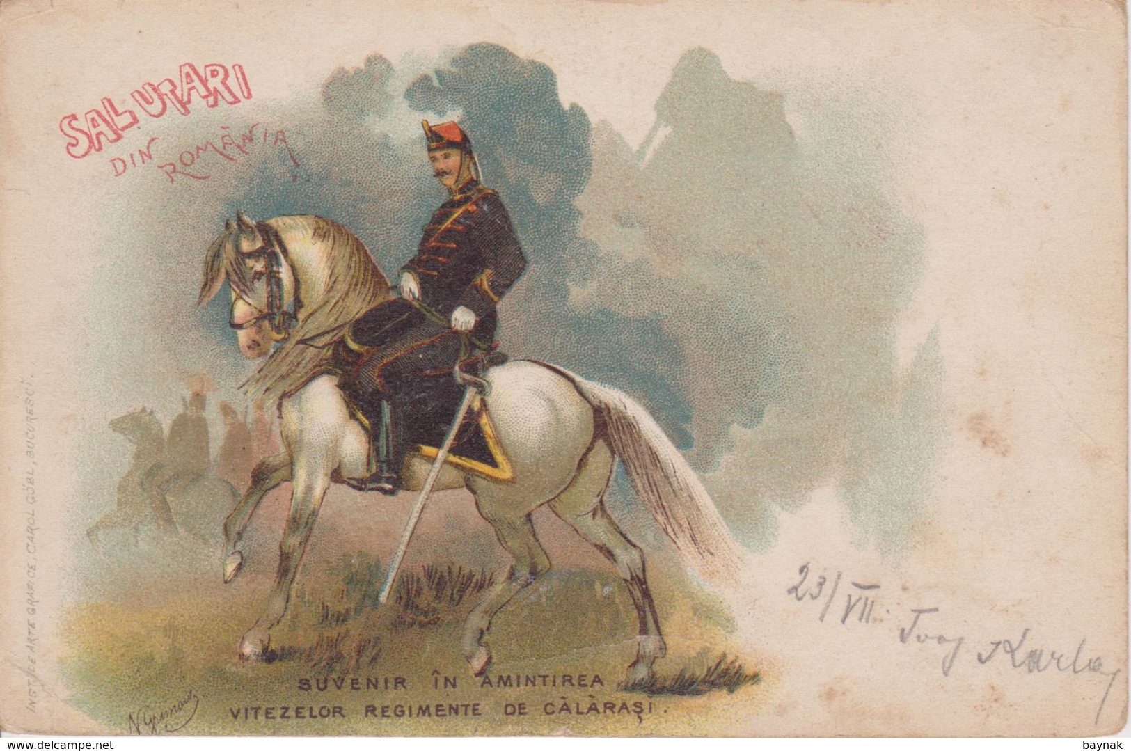 RO130    --   SALUTARI DIN ROMANIA  ~  SUVENIR IN AMINTIREA  ~~  VITEZELOR REGIMENTE CALARASI  --  1900 - Roumanie