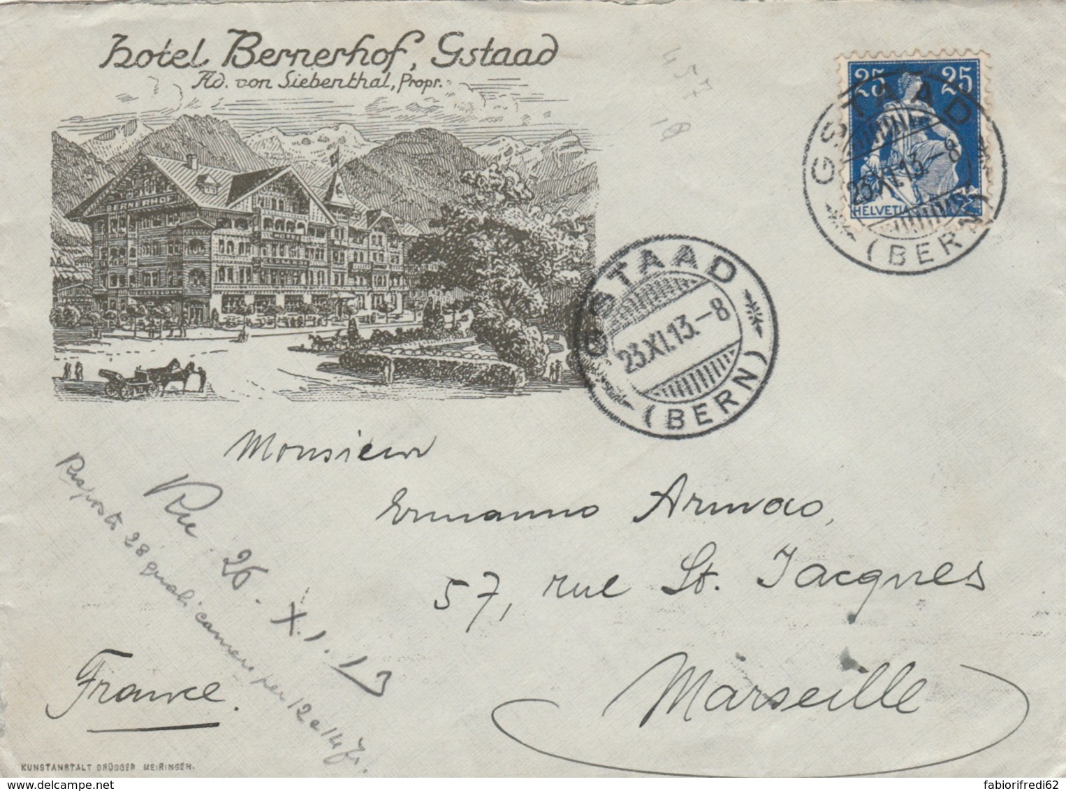 LETTERA 1913 SVIZZERA TIMBRO GSTAAD BERN (LV51 - Storia Postale