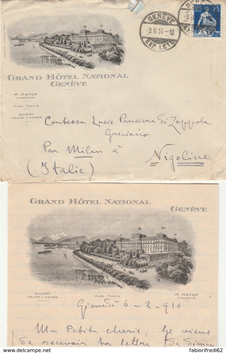 LETTERA 1910 SVIZZERA 25 TIMBRO GENEVE-GRAND HOTEL (LV75 - Storia Postale