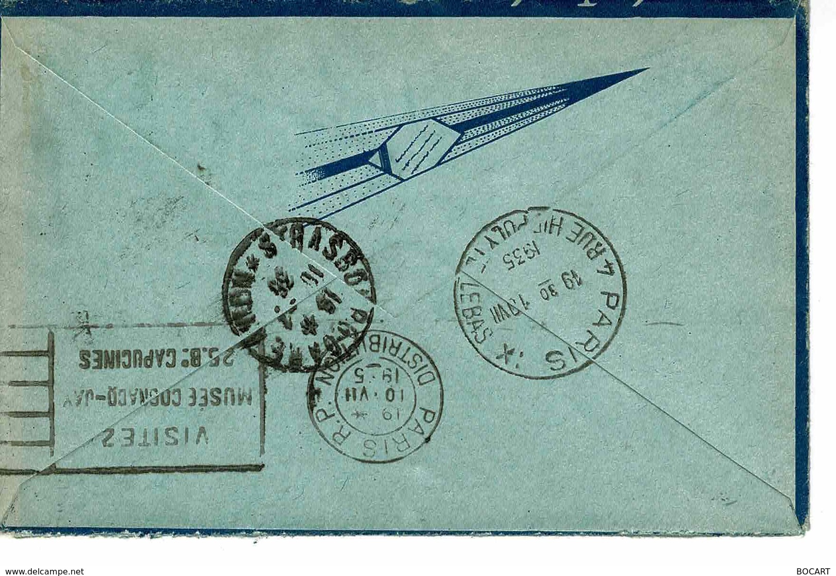 AVIATION , AIR BLEU 1 ERE LIAISON POSTALE AERIENNE STRASBOURG PARIS JUILLET1935 - Covers & Documents