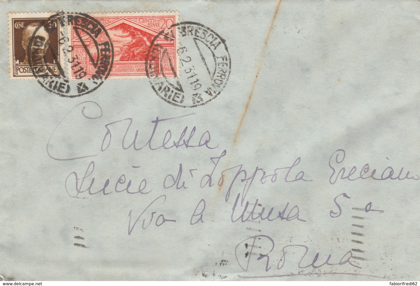 LETTERA 1931 CENT.30 +20 CENT. NASCITA VIRGILIO TIMBRO BRESCIA (LV260 - Poststempel