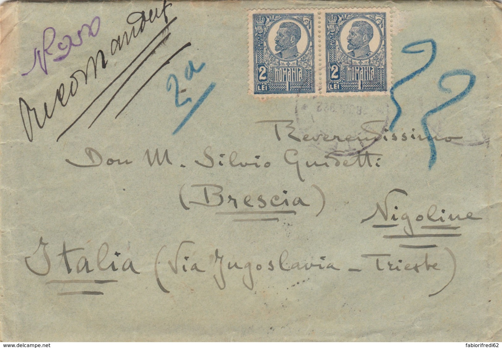 LETTERA 1922 2+2 LEI ROMANIA (LV398 - Briefe U. Dokumente
