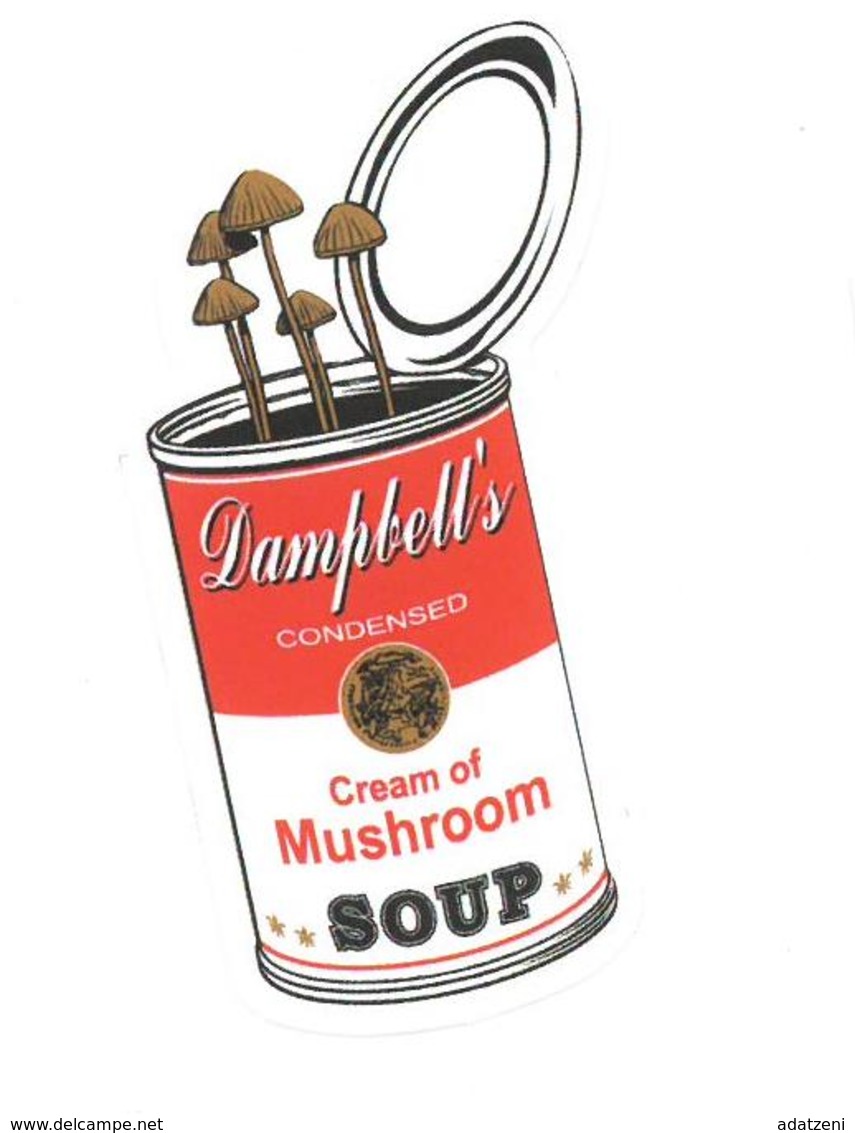 Adesivo Calcomania Sticker Lattina Dampbell’s Cream Of Mushroom Soup Zuppa Di Funghi Dimensioni Cm 4x7,5 Circa Forma Seg - Altri & Non Classificati