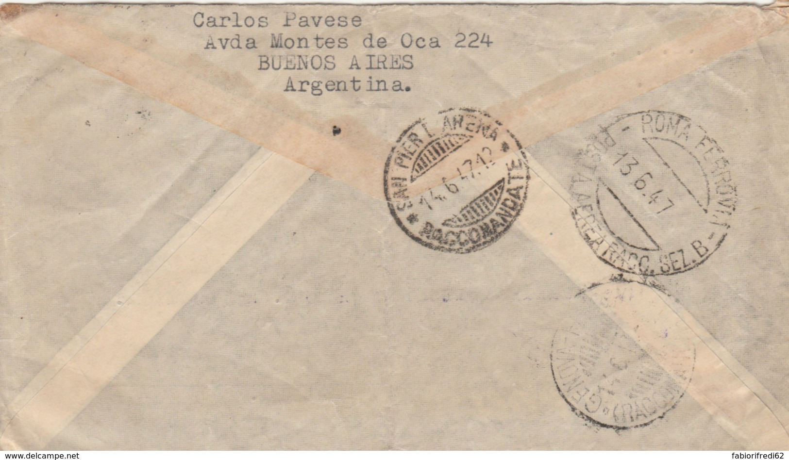 RACCOMANDATA 1947 ARGENTINA TIMBRO BUENOS AIRES SAN PIER D'ARENA (LV479 - Storia Postale