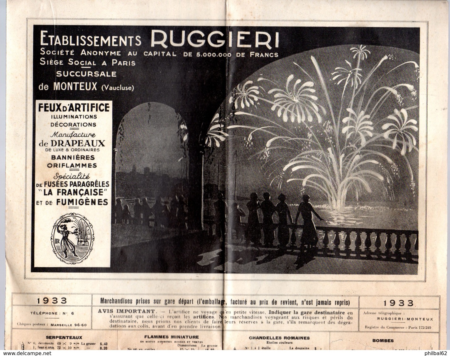 Catalogue Ruggieri 1933. Feux D'artifices, Fusées, Pétards, Drapeaux, écussons, Guirlandes, Accessoires..... - Other & Unclassified