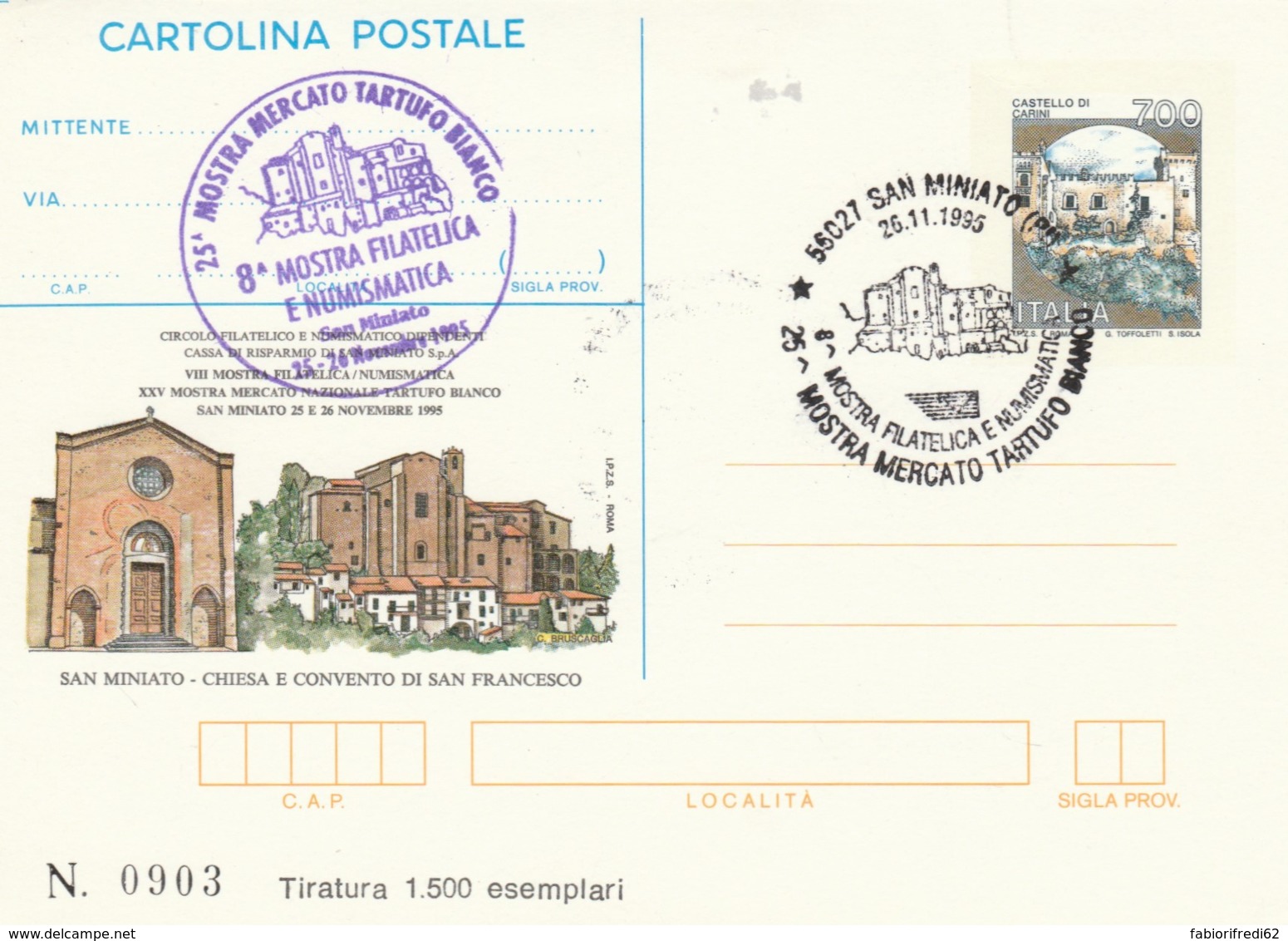 INTERO POSTALE 1995 SAN MINIATO ANNULLO SPECIALE TIR 1500 (LV763 - Interi Postali