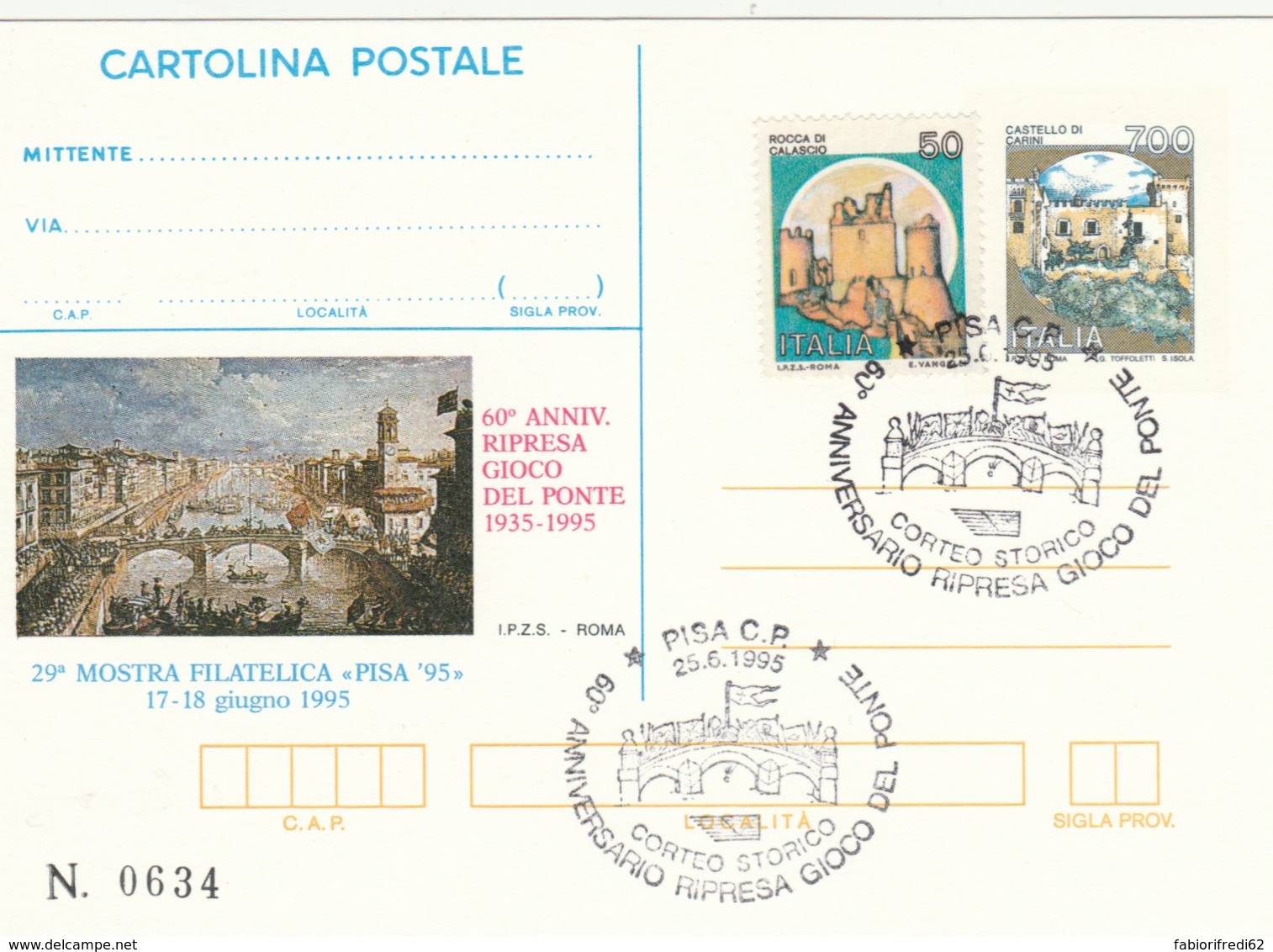 INTERO POSTALE 1995 GIOCO DEL PONTE ANNULLO SPECIALE TIRATURA LIMITATA (LV768 - Interi Postali