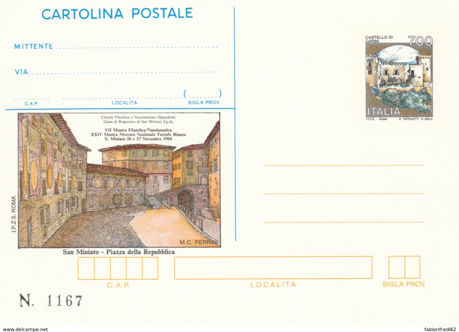 INTERO POSTALE 1994 SAN MINIATO NUOVO - TIRATURA LIMITATA (LV769 - Interi Postali