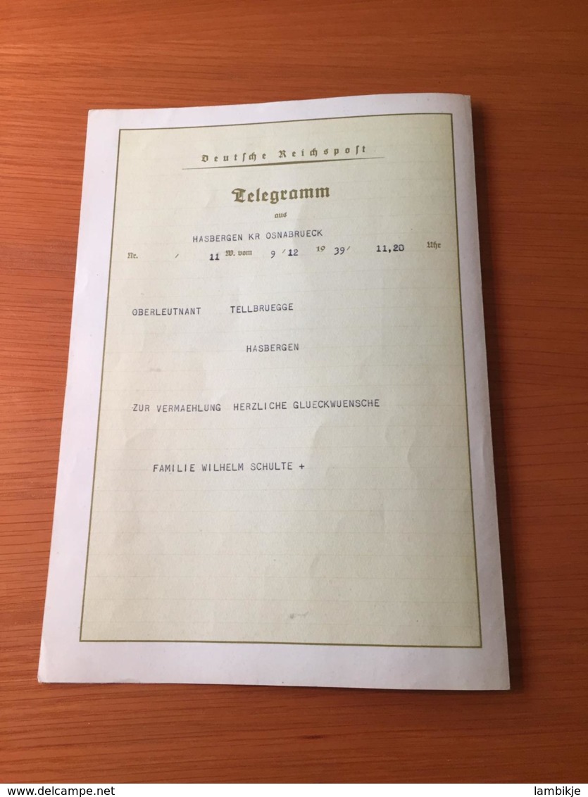 Deutsches Reich Original Telegram Gelaufen 1939 (29.5x20.5 Cm) - Briefe U. Dokumente