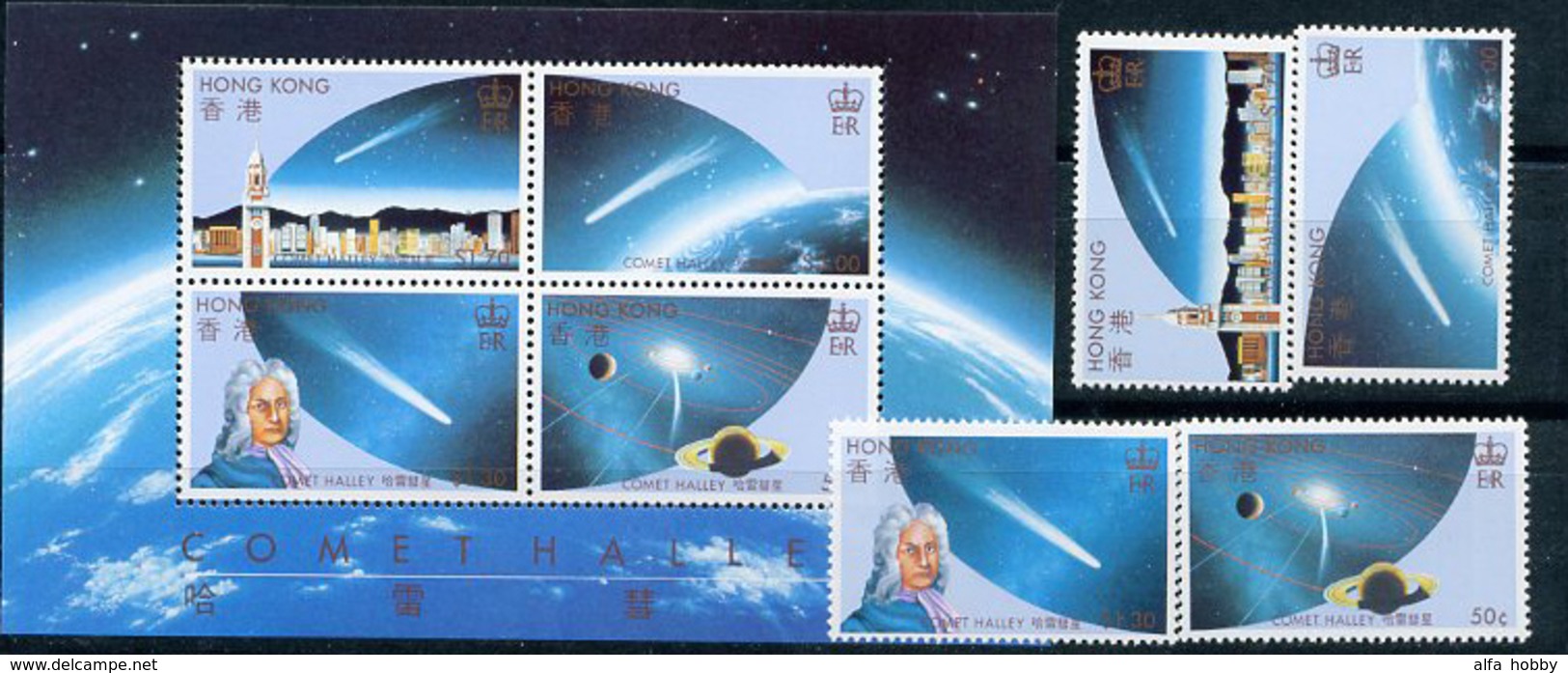 Hong-Kong, Halley's Comet, 1986, 4 Stamps + Block - Asia