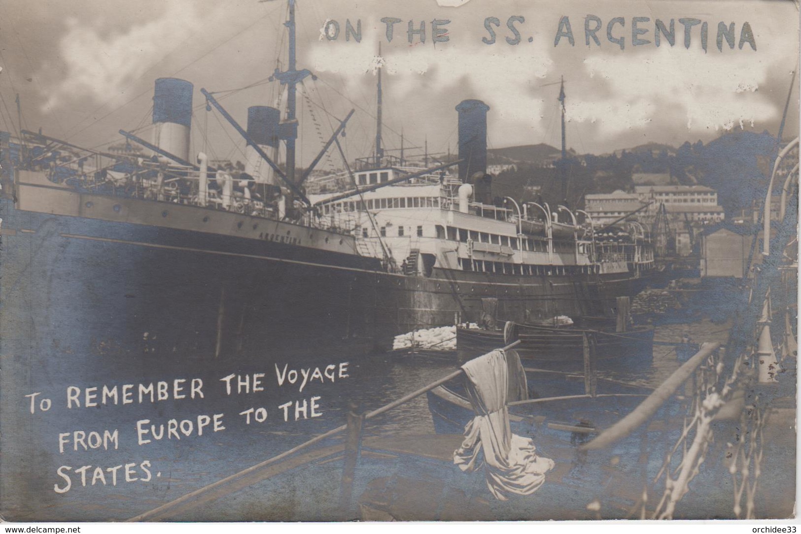 CP Photo SS Argentina "On The SS. Argentina To Remember The Voyage From Europe To The States" (très Beau Plan) - Commerce