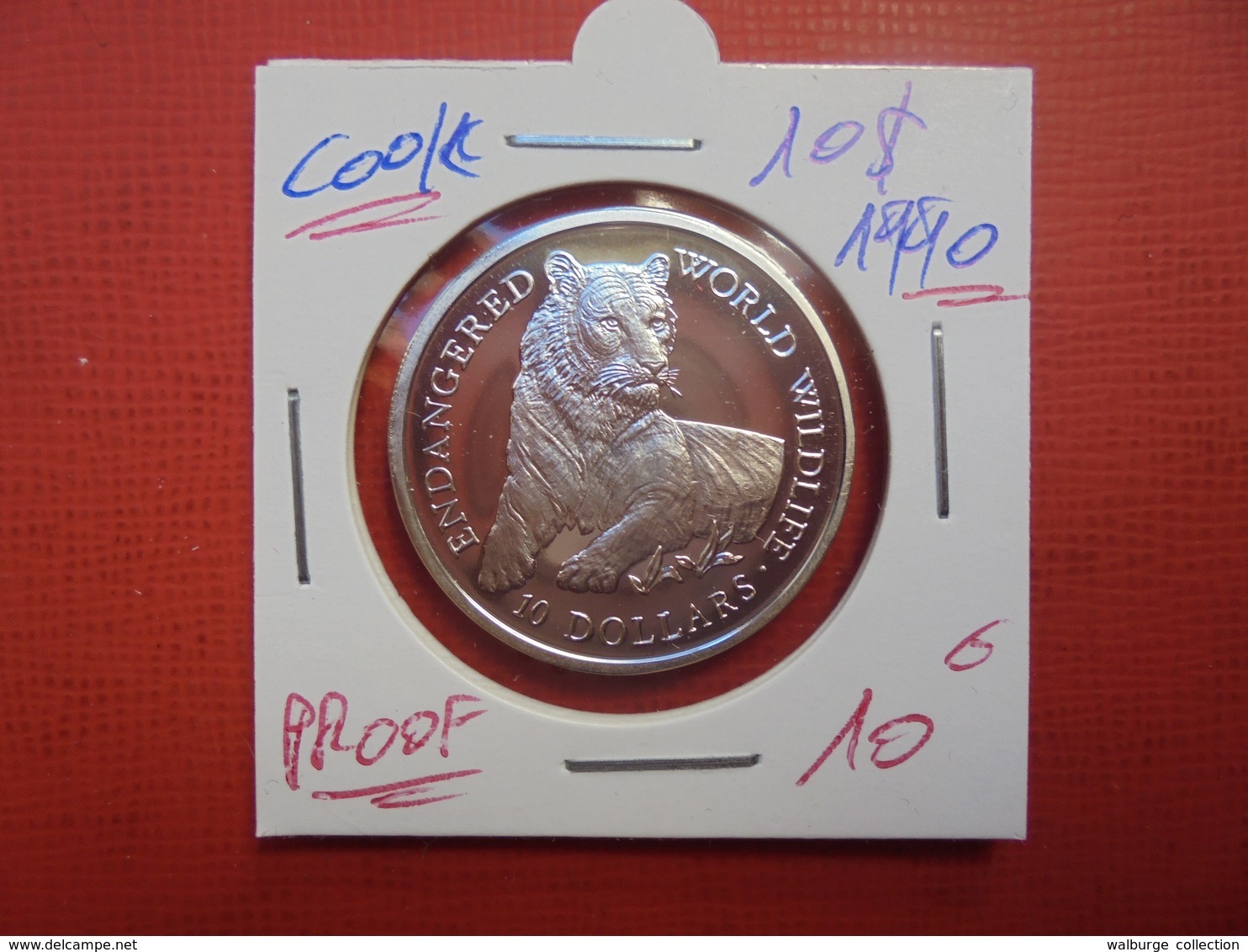 COOK 10$ 1990 ARGENT "PROOF" "TIGRE" - Cook