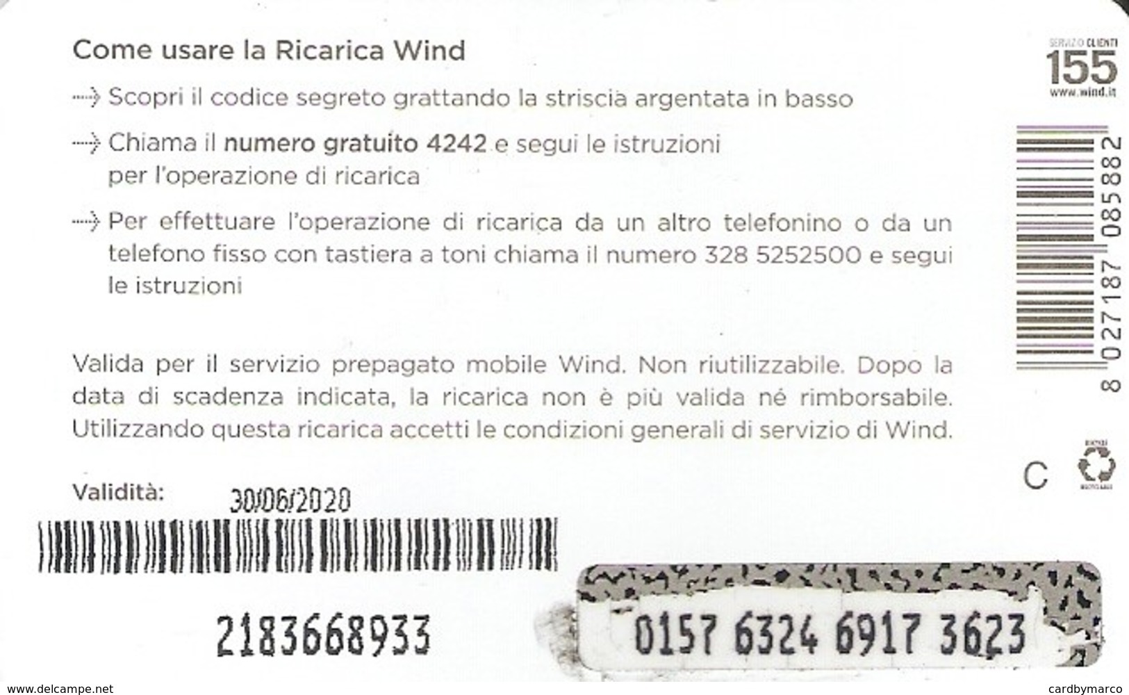 *ITALIA - WIND* - Ricarica Usata (sc. 30/06/2020) - Schede GSM, Prepagate & Ricariche