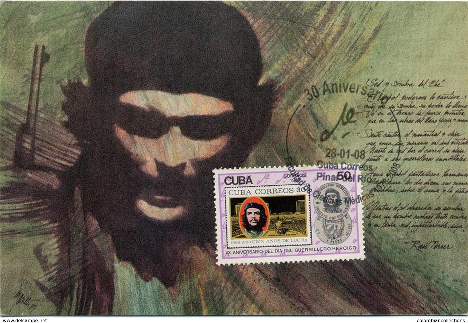 Lote PEP1318, Cuba, Postal, Postcard, Che Guevara, Cancelacion 30 Aniversario De Ciencias Medicas, 1 - Cuba