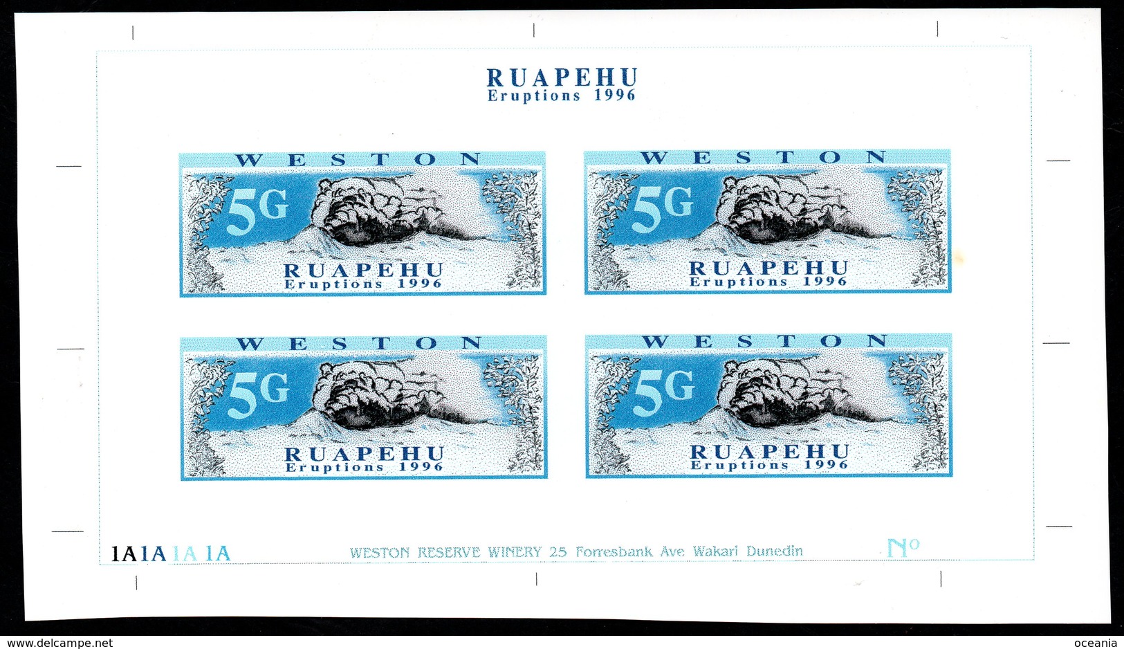 New  Zealand Wine Post Ruapehu Eruption Glass Plate Block. - Other & Unclassified