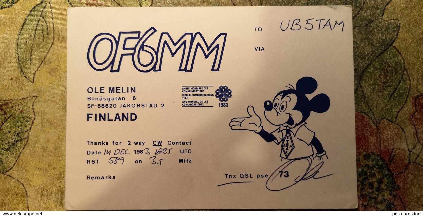 CPM - Mickey Mouse - Finland - Disney - Old QSL Postcard - Autres & Non Classés