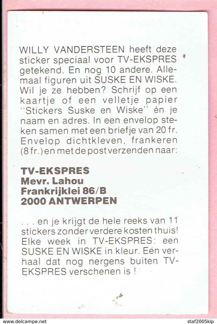 Sticker - Suske En Wiske - Ik Sta In TV Ekspres - Professor Barabas - Stickers