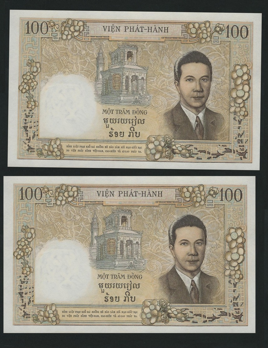 INDOCHINA INDOCHINE French Indo-China / Viet Nam  2 X 100 Piastres ND (1954)  RUNNING NUMBER    GEM  UNC - Indochina