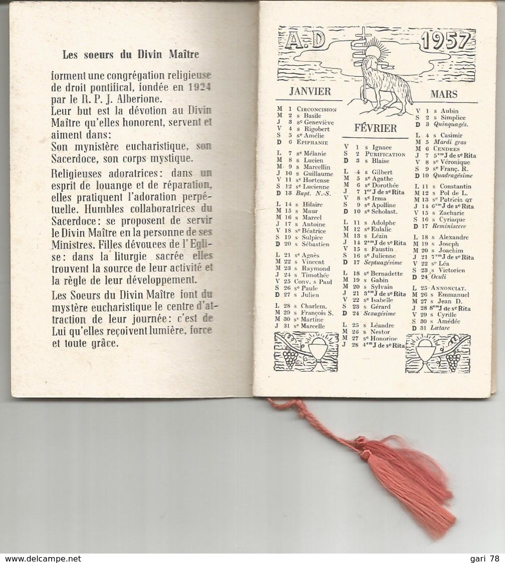 Calendrier 1957 De 12 Pages Des SOEURS DU DUVIN MAITRE Et Comportant Des Images Pieuses - Formato Piccolo : 1941-60