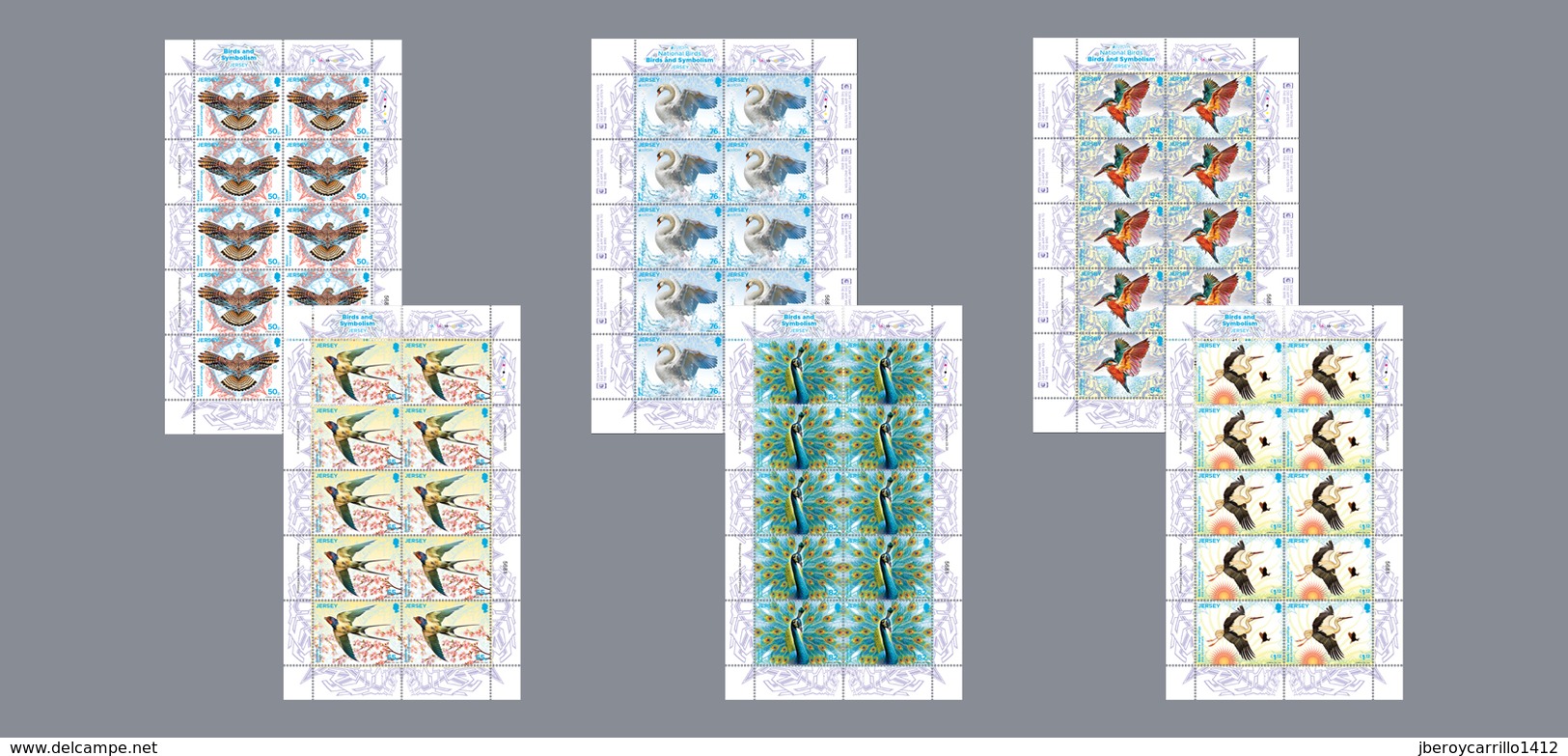 JERSEY - EUROPA 2019 - NATIONAL BIRDS & SYMBOLISH.- "AVES - BIRDS - VÖGEL - OISEAUX"-  SIX SHEETLET-SET Of 10 Stamps - 2019