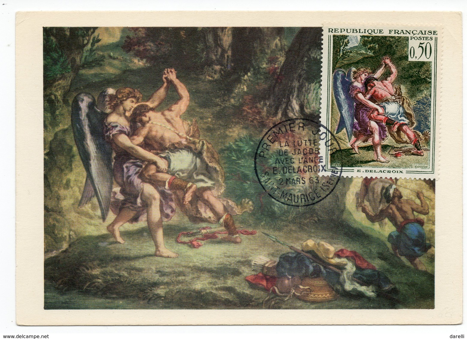 Carte Maximum 1963 - Eugène Delacroix Lutte De Jacob Avec L'Ange - YT 1376 - Saint-Maurice - 1960-1969