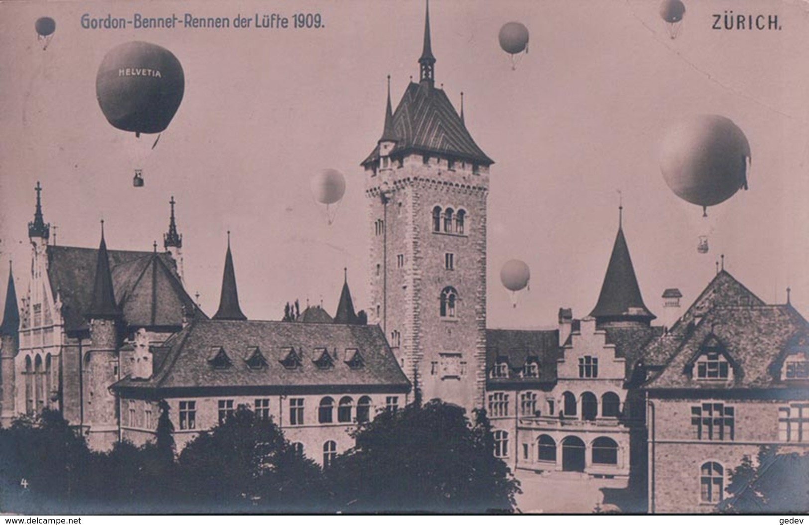 Zürich, Gordon-Bennet-Rennen Der Lüfte 1909, Ballons Helvetia Sur La Ville (2.10.1909) Pli D'angle - Riunioni