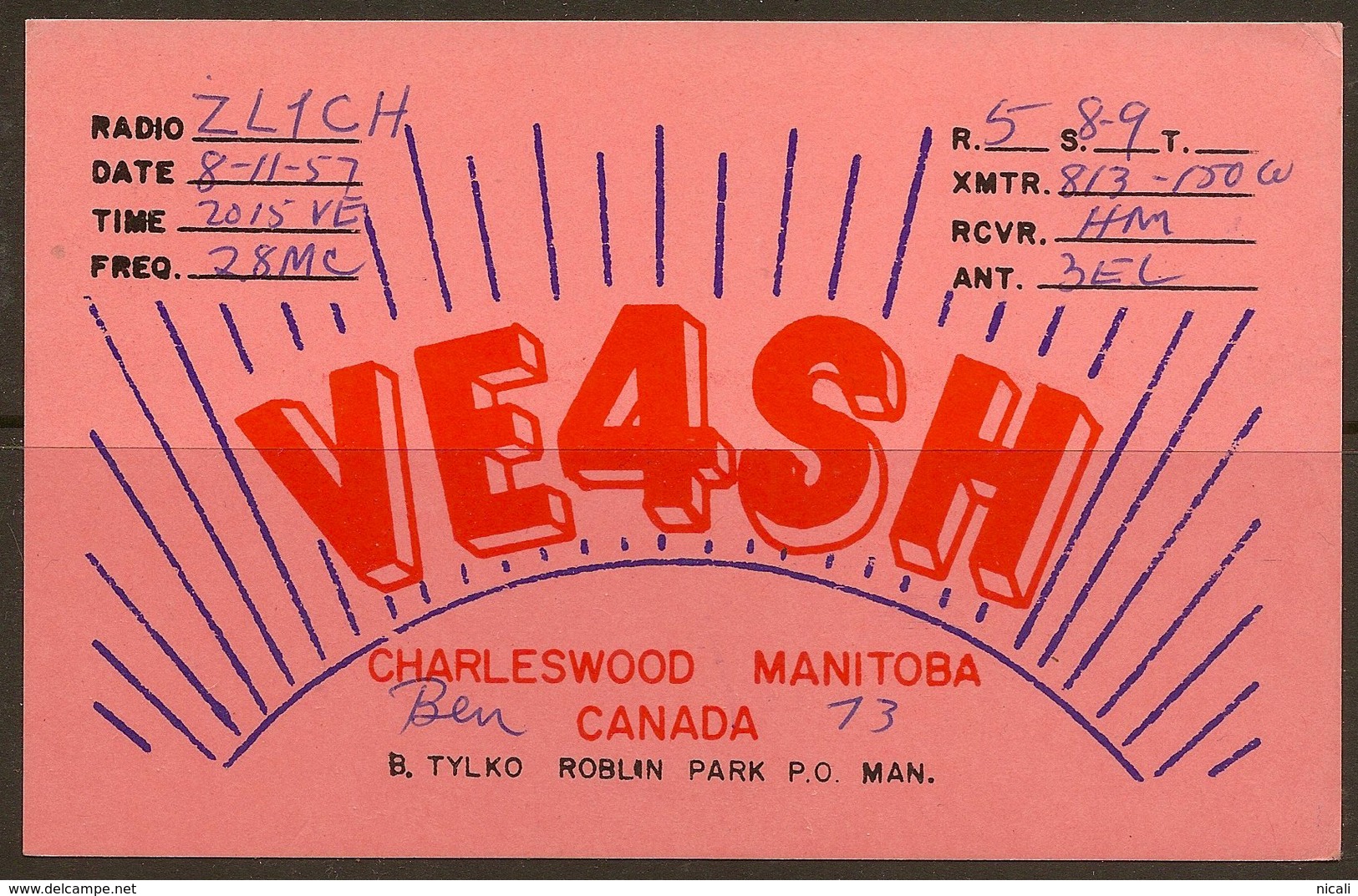 CANADA 1957 QSL Ham Radio Card VE4SH U ZZ2141 - Andere & Zonder Classificatie