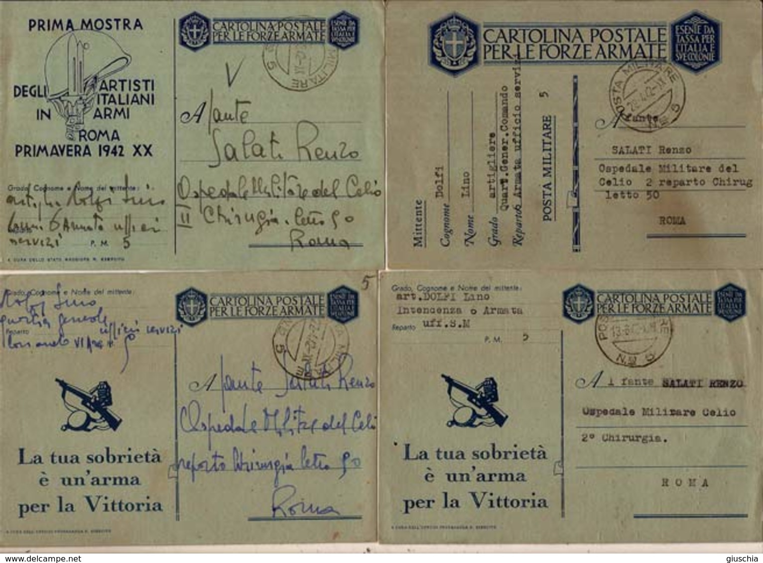 (CM).Franchigia Militare.Lotto Di 4 Cartoline P.M.5.Quartier Generale Comando 6^ Armata (39-a17) - Guerra 1939-45