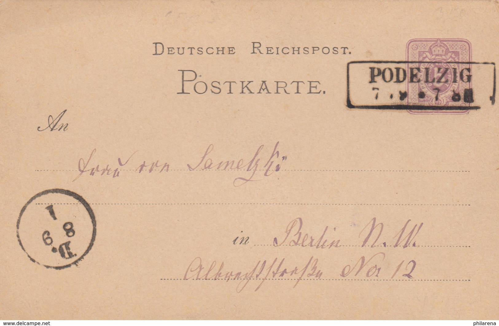 Ganzsache 1879 Von Podelzig Nach Berlin - Sonstige & Ohne Zuordnung