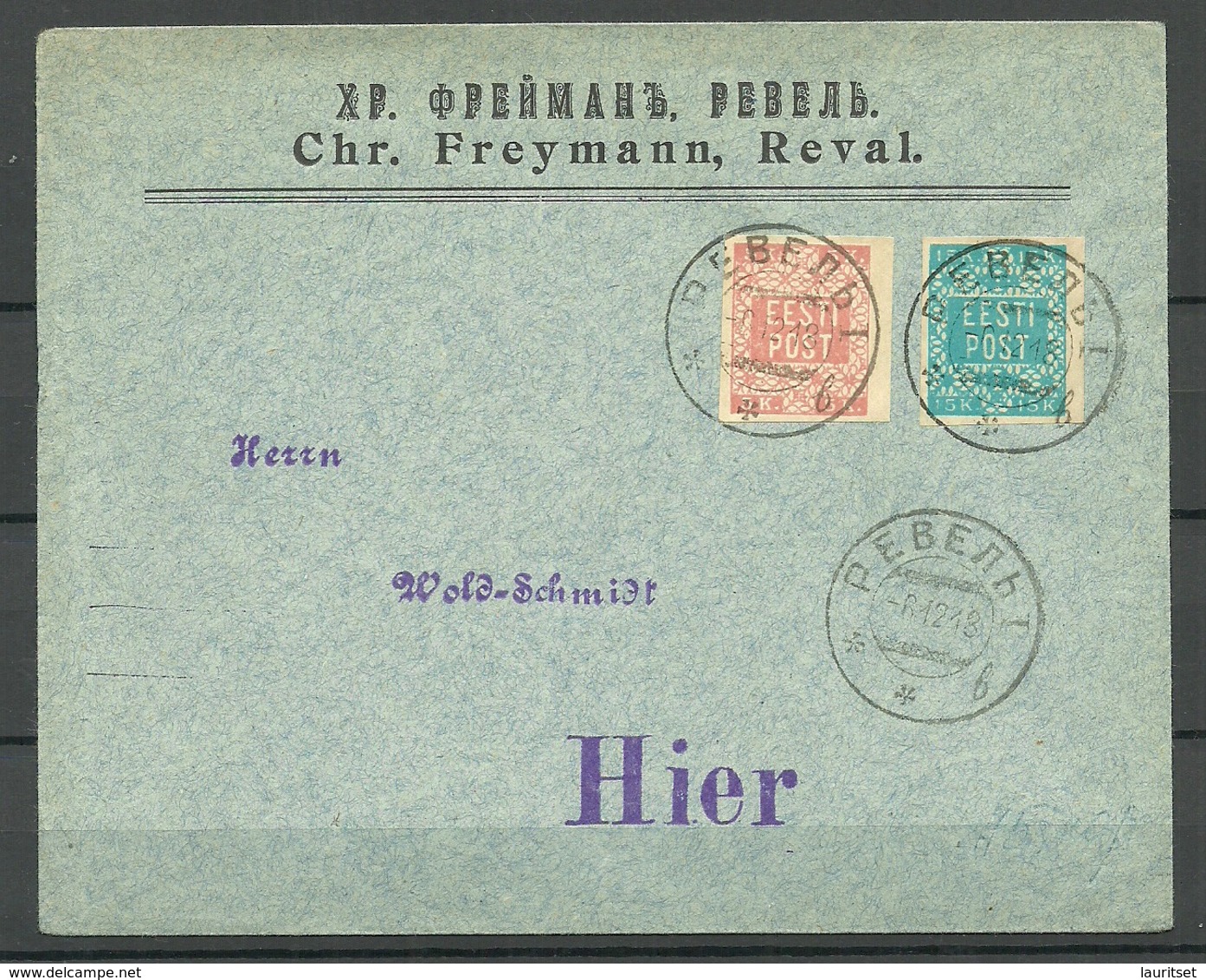 Estland Estonia 1918 Michel 1 & 2 On Cover Imperial Russian Cyrillic Cancel Revel TALLINN - Estonia