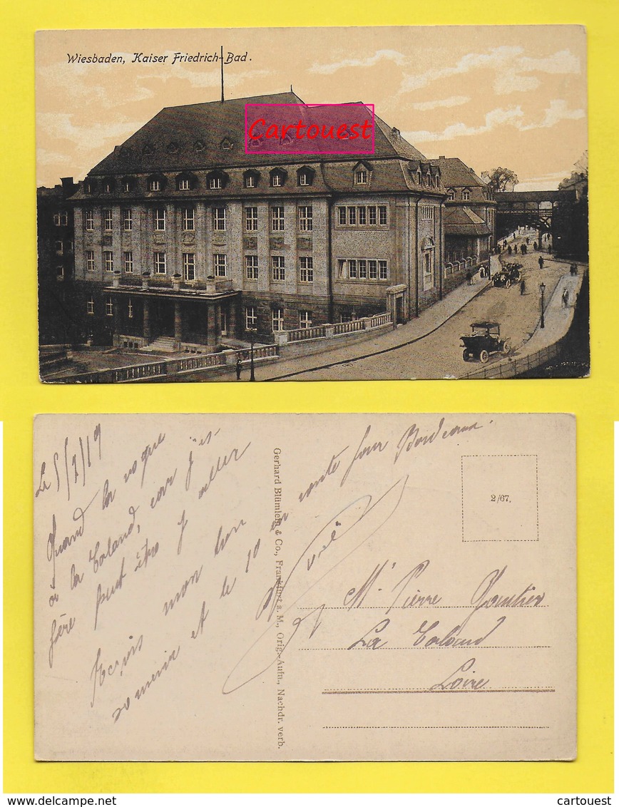 CPA 1919 ֎ Ansichtskarte Wiesbaden Kaiser Friedrich Bad ֎ Old Timer Auto - Wiesbaden